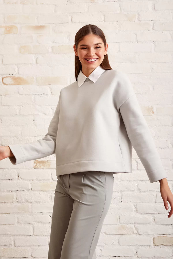 Bisiklet Yaka Oversize Sweatshirt - Mavi - Mavi - L