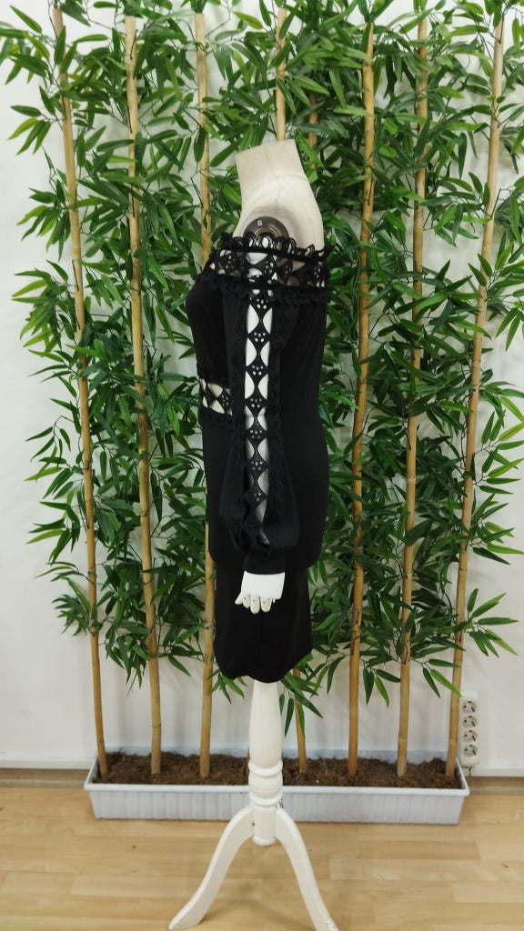 Kadın Uzun Kollu Madonna Yaka Kol Yaka Bel Dantel Detay şardonlu Dalgıç Elbise , 27899