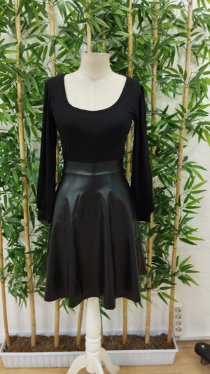 Rochie mini pentru femei cu mânecă lungă, decolteu pătrat, cu partea de sus din viscoză și partea de jos din piele, 32931