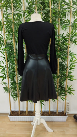 Rochie mini pentru femei cu mânecă lungă, decolteu pătrat, cu partea de sus din viscoză și partea de jos din piele, 32931