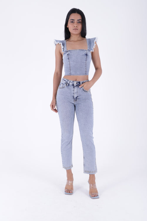 Taşlı Mom Fit Kot Pantolon 7023
