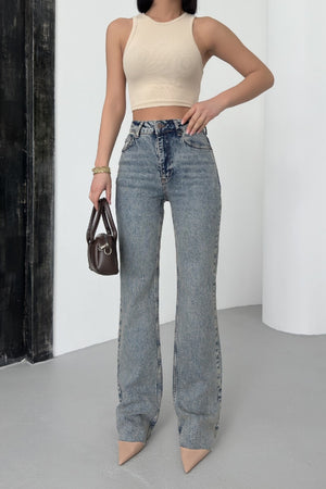 Kesik Paça Straight Fit Kot Pantolon 7070