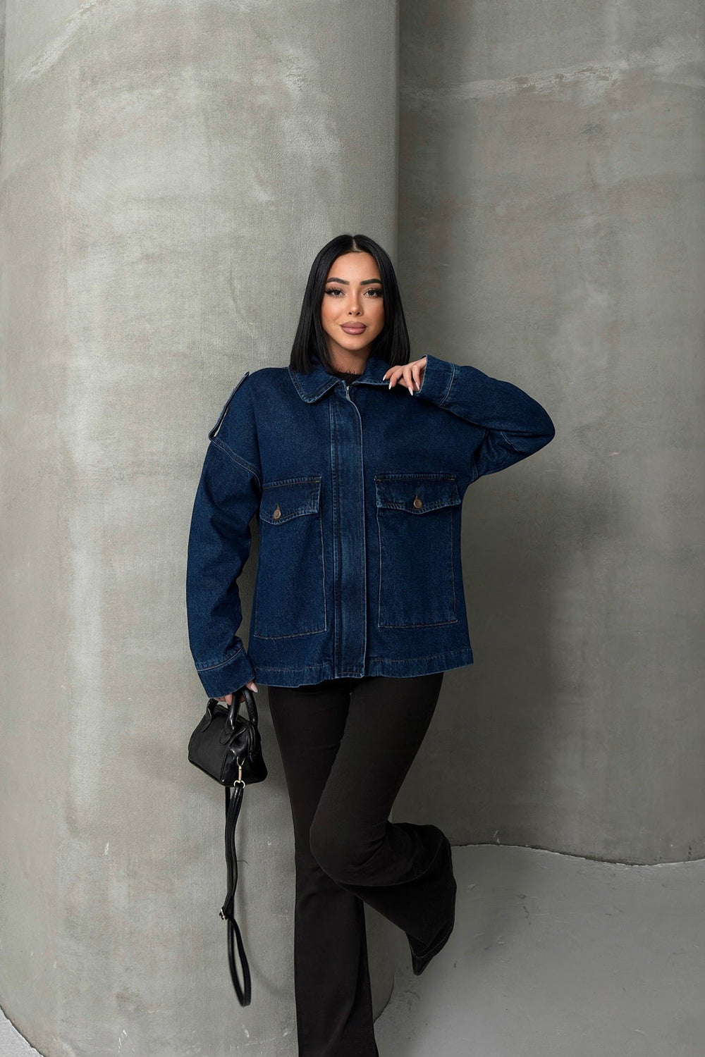 Cepli Kot Ceket Düz Koyu Rins