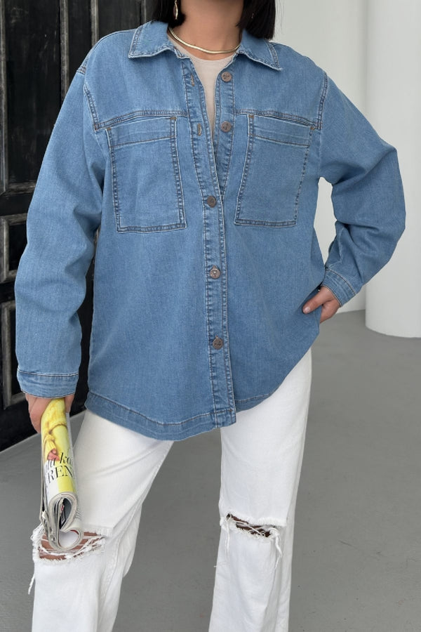 Cămașă din denim cu buzunare 6097