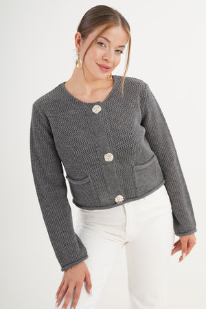 Mücevher Düğmeli Toptan Antrasit Hırka Antrasit STD