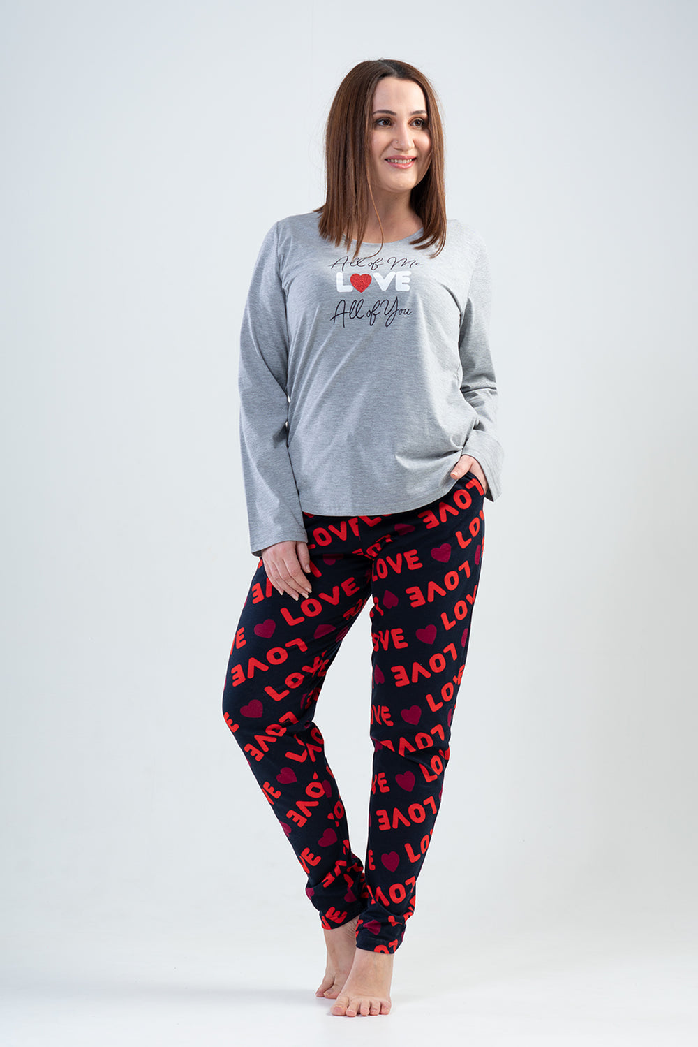 BAYAN P.SUPREM XXL O YAKA UZUN KOL ETEGI OVAL CEPLI PIJAMA TAKIM