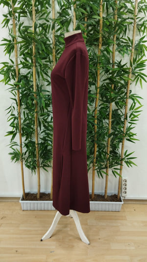 Rochie de damă din crep cu mânecă lungă, guler înalt și crăpături adânci, 31833