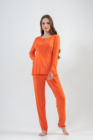 BAYAN LYC WORTEKS PATLI KAYIK YAKA UZUN KOL BIBILALI PIJAMA TAKIM