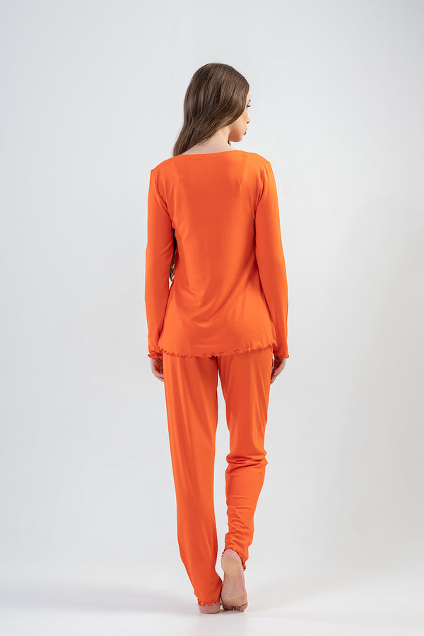 BAYAN LYC WORTEKS PATLI KAYIK YAKA UZUN KOL BIBILALI PIJAMA TAKIM