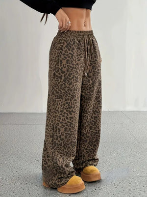 Pantaloni damă cu două fire, croi larg, elastic și șnur, talie înaltă, 34809