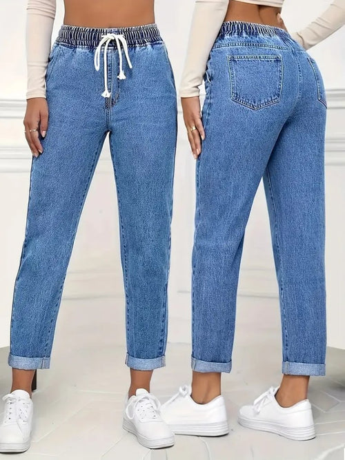 Kadın Yüksek Bel Bağcıklı Kot Pantolon , 29749