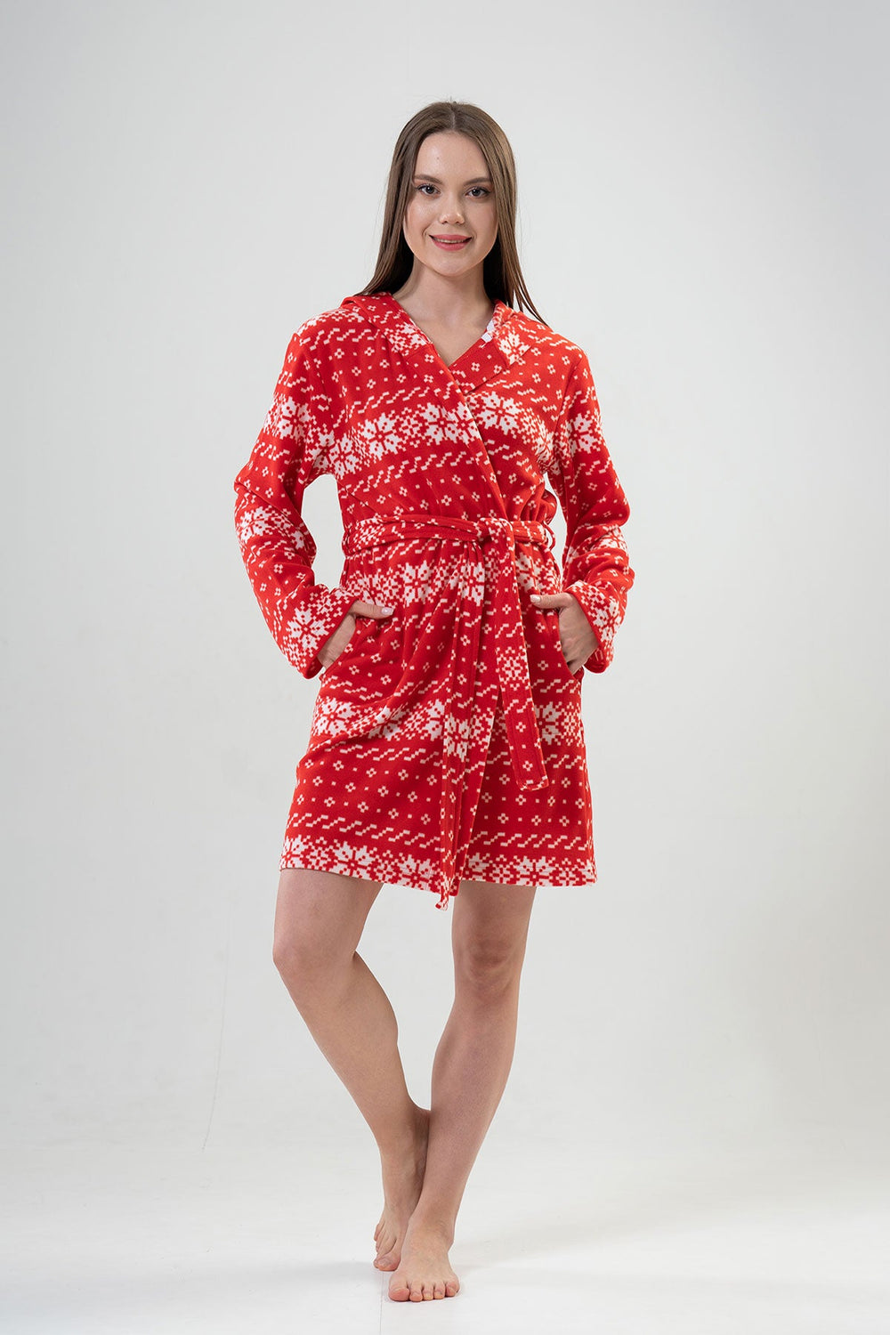 Woman Fleece Christmas Pattern Dressing Gown