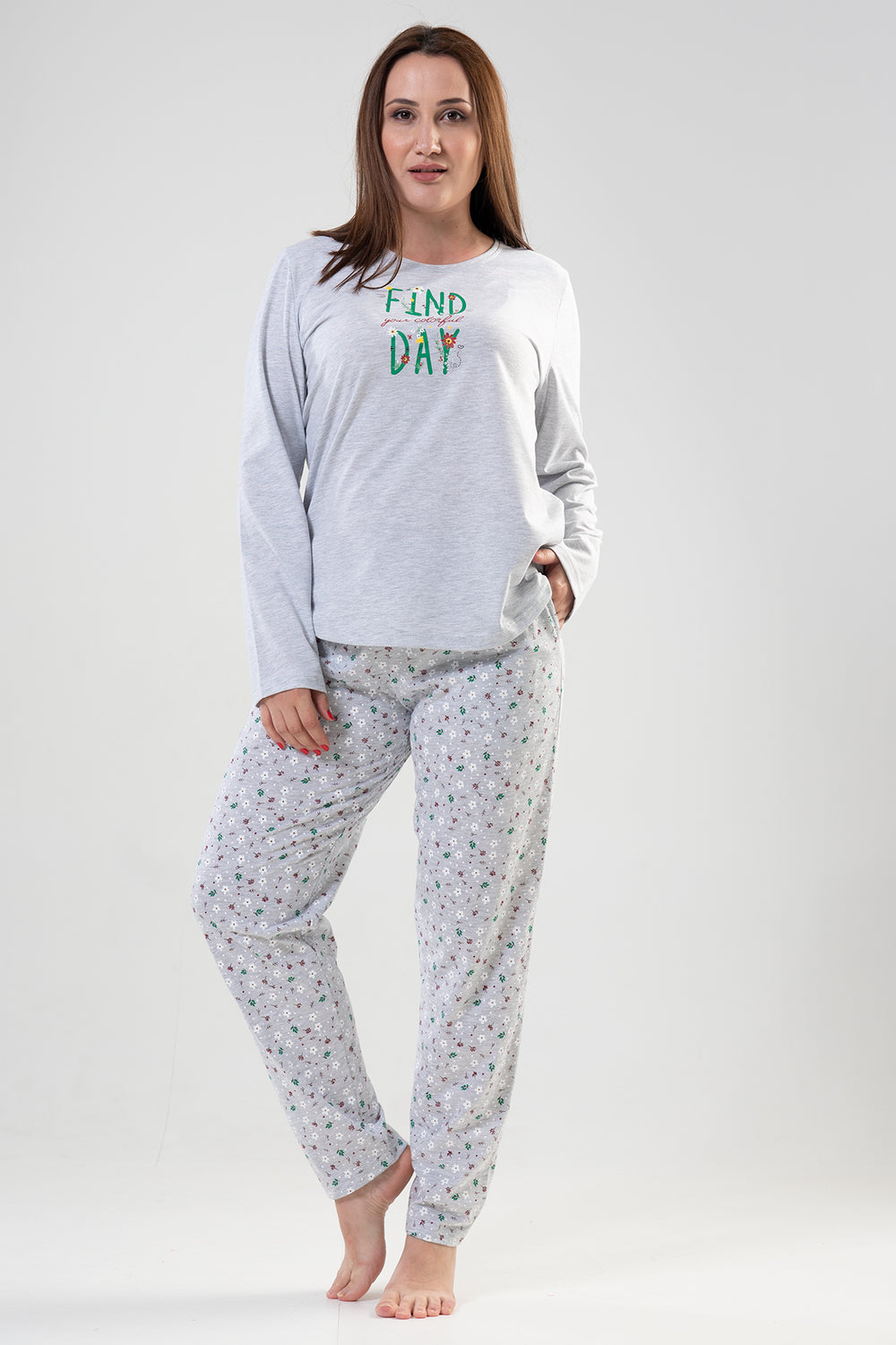 BAYAN P.SUPREM XXL O YAKA UZUN KOL ETEGI OVAL CEPLI PIJAMA TAKIM