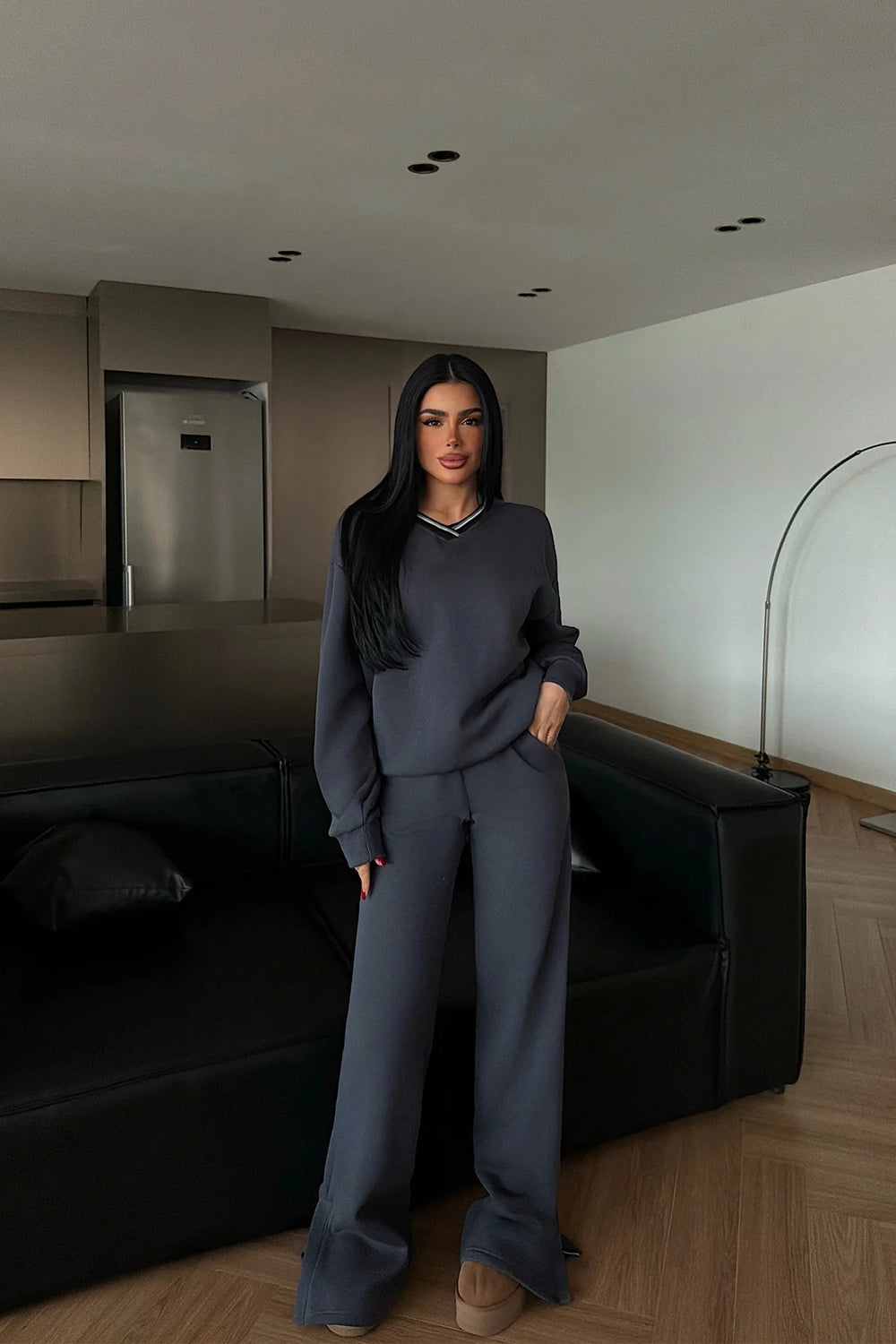 Füme V Yaka Eşofman Takım XS