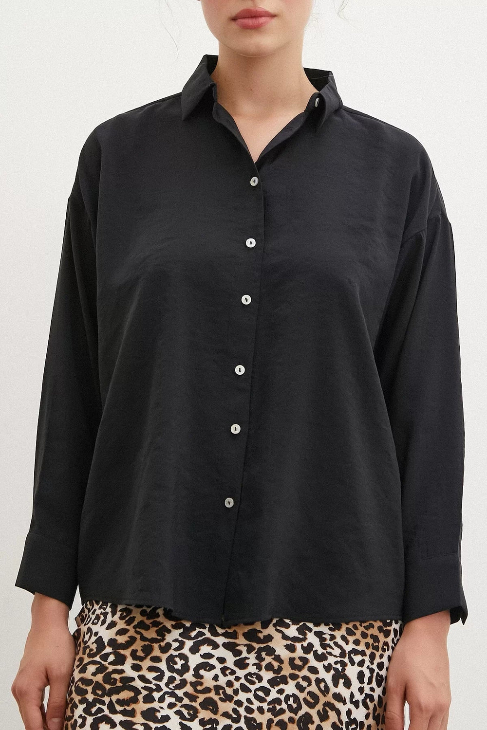 Basic Modal Gömlek - Siyah - Siyah - L
