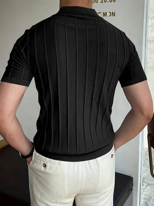 Erkek Kısa Kollu Polo Yakalı Düğmeli Fitilli Triko Bluz, 34430