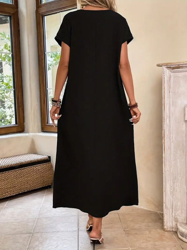 Rochie de damă din viscoză cu mânecă lungă și guler deschis, 32610