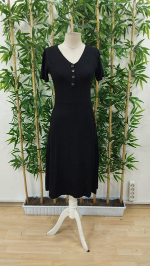 Rochie midi din viscoză pentru femei, cu mânecă scurtă, decolteu în V, crăpături în față și nasturi, 34680