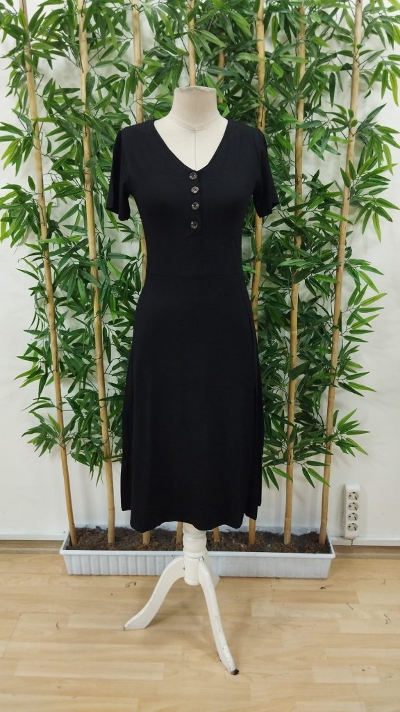 Rochie midi din viscoză pentru femei, cu mânecă scurtă, decolteu în V, crăpături în față și nasturi, 34680