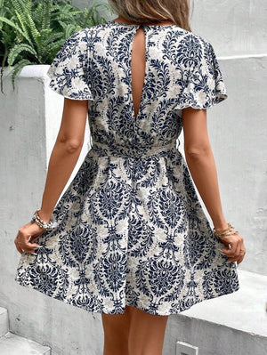 Rochie de damă cu mânecă scurtă, decolteu în V, curea și model Sofia, 23467