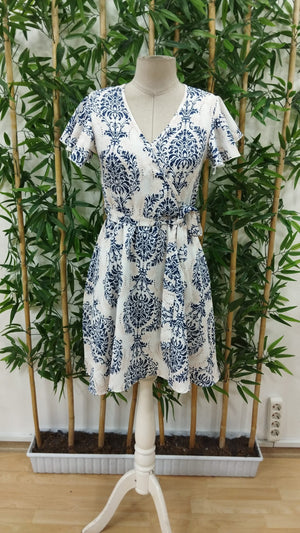 Rochie de damă cu mânecă scurtă, decolteu în V, curea și model Sofia, 23467