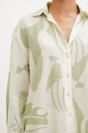 V Yaka Modal  Gömlek - Yeşil