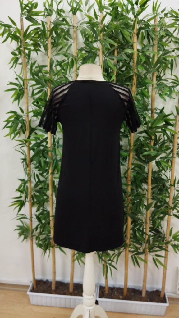 Rochie de damă din viscoză cu mânecă scurtă, guler rotund și detalii cu dungi pe mâneci, 23975
