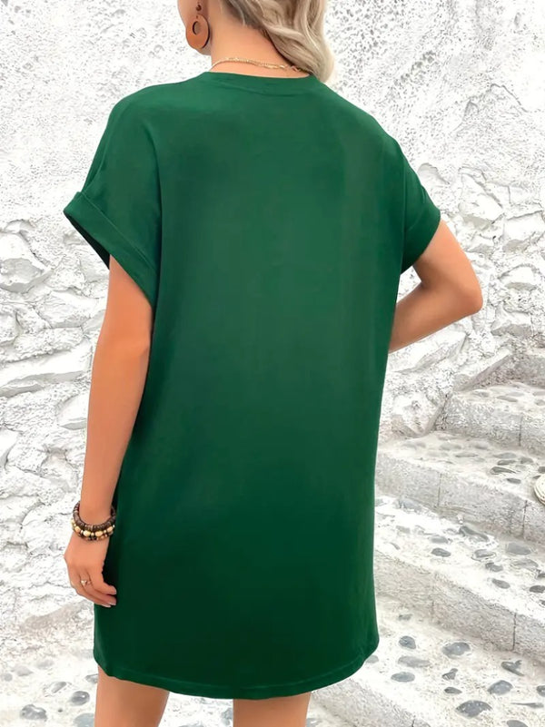Rochie de damă din viscoză cu imprimeu fluturi, guler rotund și mânecă scurtă, 23983