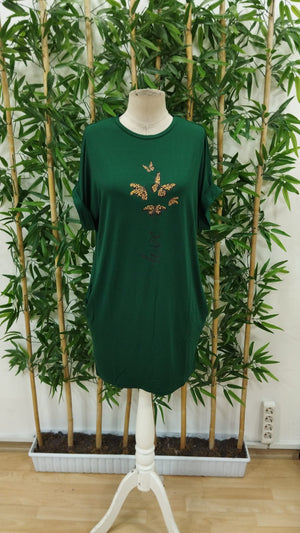 Rochie de damă din viscoză cu imprimeu fluturi, guler rotund și mânecă scurtă, 23983