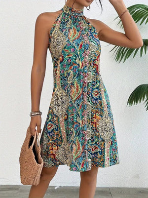 Rochie midi Supreme fără mâneci, cu decolteu halter și imprimeu, 34347