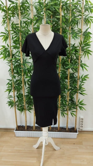 Rochie midi din crep strălucitor, cu mânecă scurtă, decolteu adânc în V și crăpătură, pentru femei, 26655