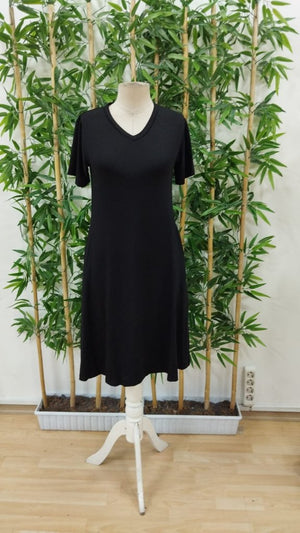 Rochie de damă din viscoză, cu mânecă scurtă, decolteu în V și linie A, cu buzunare, 24433