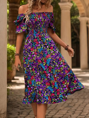 Rochie mini Supreme pentru femei, cu mânecă scurtă, decolteu pătrat, talie elastică, model floral, 25935