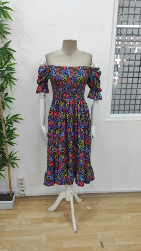 Rochie mini Supreme pentru femei, cu mânecă scurtă, decolteu pătrat, talie elastică, model floral, 25935
