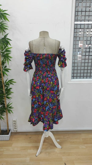 Rochie mini Supreme pentru femei, cu mânecă scurtă, decolteu pătrat, talie elastică, model floral, 25935
