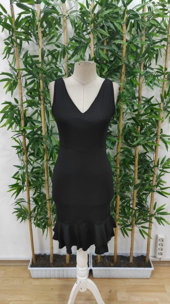 Rochie de damă din material scuba, cu bretele, decolteu în V și fermoar la spate, 24624