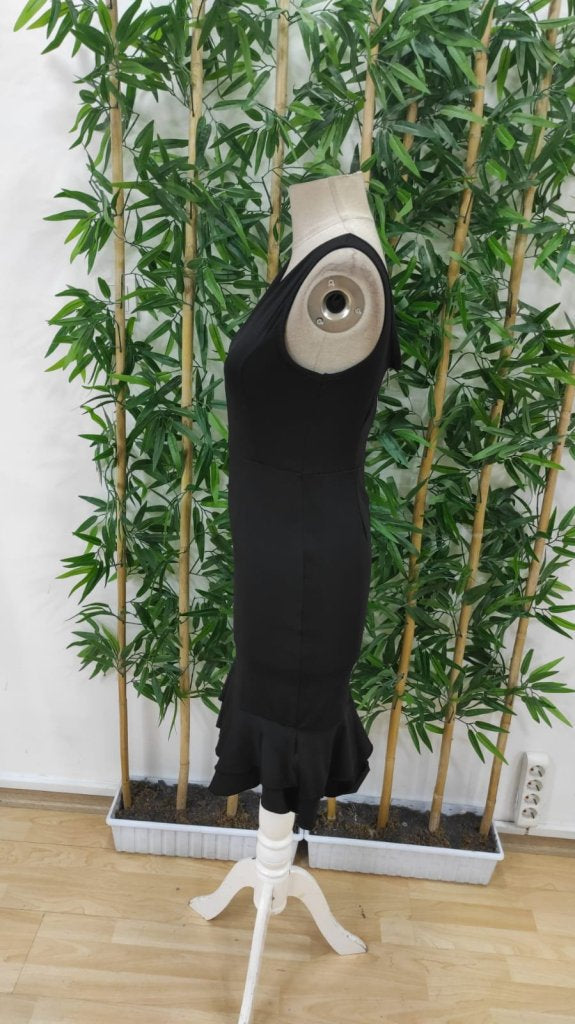 Rochie de damă din material scuba, cu bretele, decolteu în V și fermoar la spate, 24624