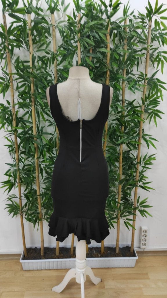 Rochie de damă din material scuba, cu bretele, decolteu în V și fermoar la spate, 24624