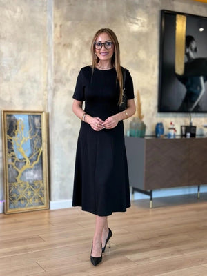 Kadın Kısa Kollu Bisiklet Yaka Midi Viskon Iki Iplik Elbise , 24704