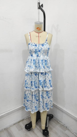 Rochie midi Supreme pentru femei, fără mâneci, cu bretele, decoltate, cu crăpături, imprimeu floral, 34014