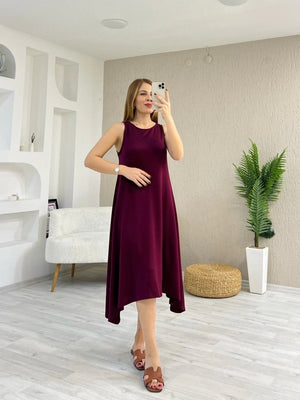 Rochie de damă din viscoză, cu guler rotund și bretele, cu detalii asimetrice, 24793