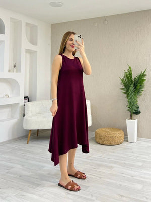 Rochie de damă din viscoză, cu guler rotund și bretele, cu detalii asimetrice, 24793