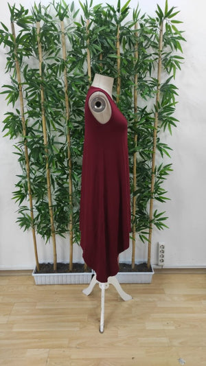 Rochie de damă din viscoză, cu guler rotund și bretele, cu detalii asimetrice, 24793