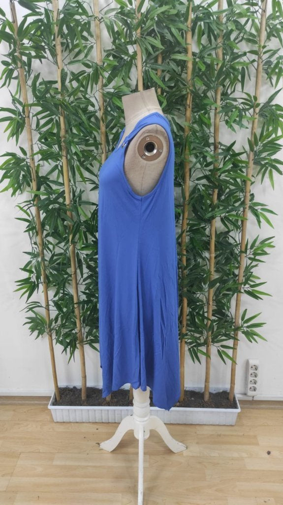 Rochie asimetrică din viscoză, cu guler rotund și bretele, pentru femei, cu detaliu de ochiuri, 24798