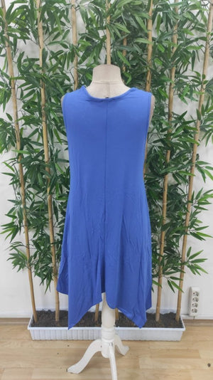 Rochie asimetrică din viscoză, cu guler rotund și bretele, pentru femei, cu detaliu de ochiuri, 24798