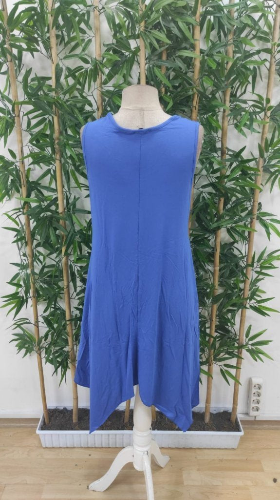 Rochie asimetrică din viscoză, cu guler rotund și bretele, pentru femei, cu detaliu de ochiuri, 24798