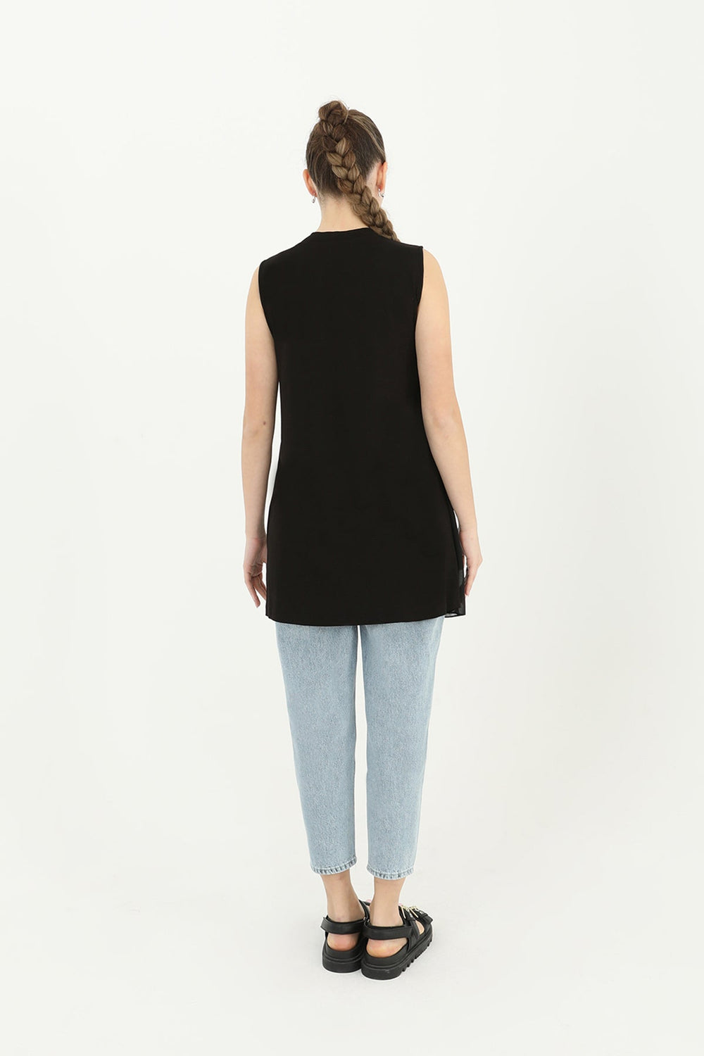 Kadın Kolsuz Tül Detaylı İçlik Tunik - 10270TUN - BLACK