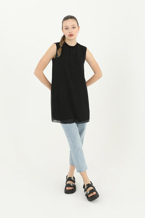 Kadın Kolsuz Tül Detaylı İçlik Tunik - 10270TUN