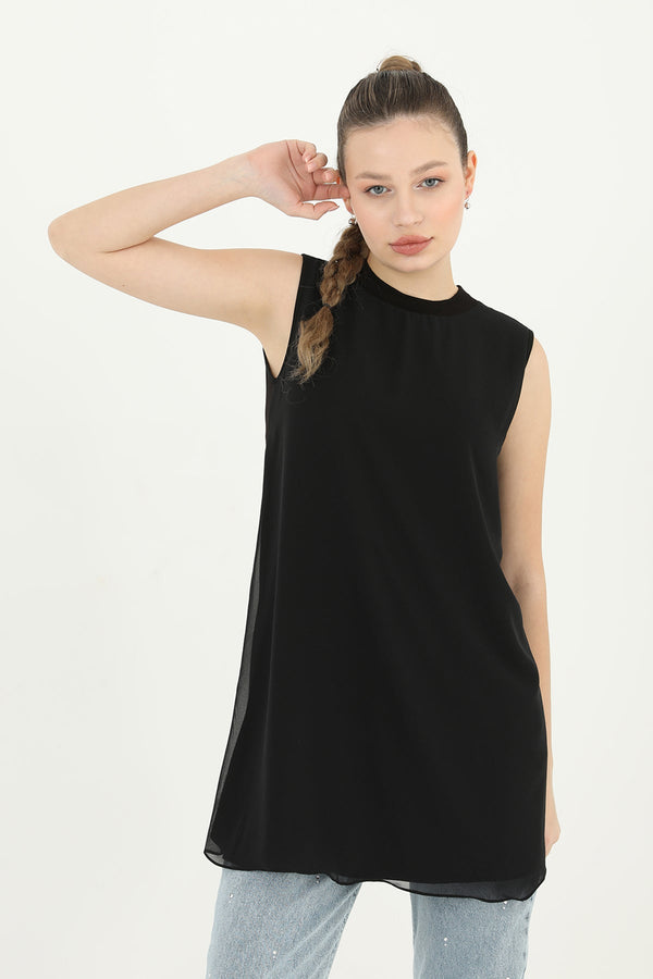 Kadın Kolsuz Tül Detaylı İçlik Tunik - 10270TUN