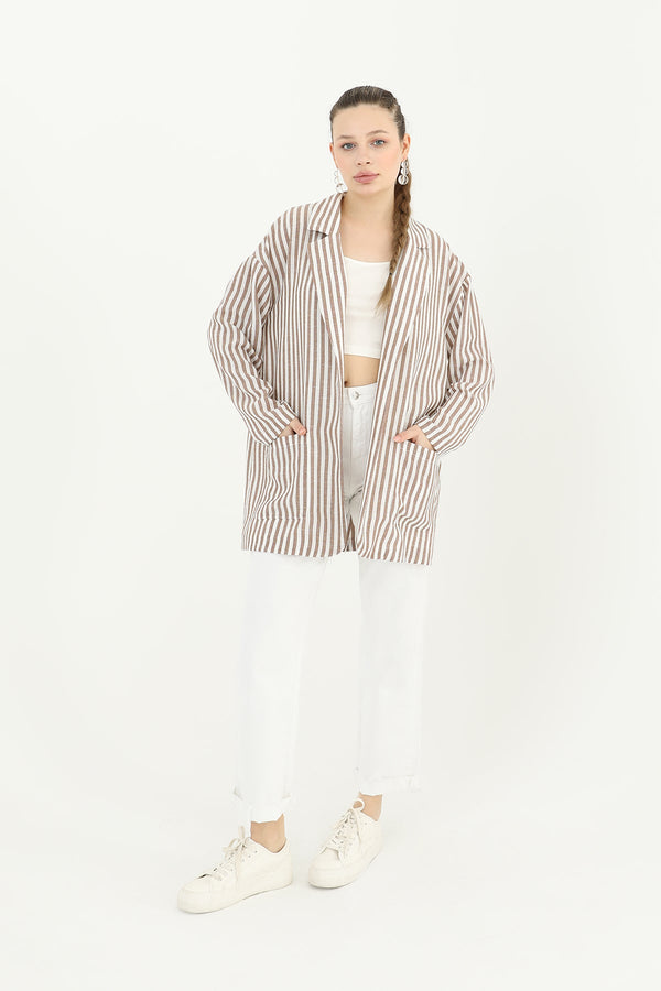 Kadın Çizgili Keten Ceket  - 10433CKT